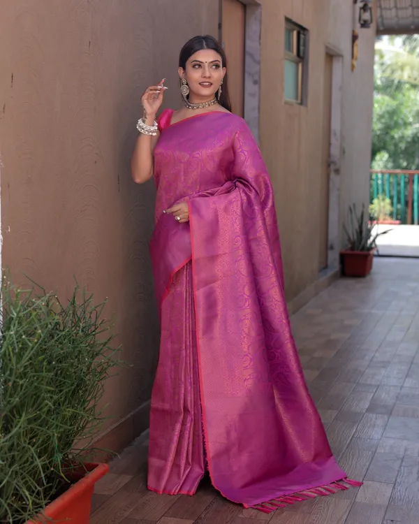 Rani_Pink_Timeless_Kanchipuram_Sarees_A_Heritage_of_Elegance_With_Blouse_Piece_Attached